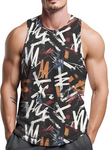 Mens Graffiti Tank Top Abstract Art Sleeveless Shirt – Gym Workout Casual Streetwear Muscle Tee in Saudi Arabia