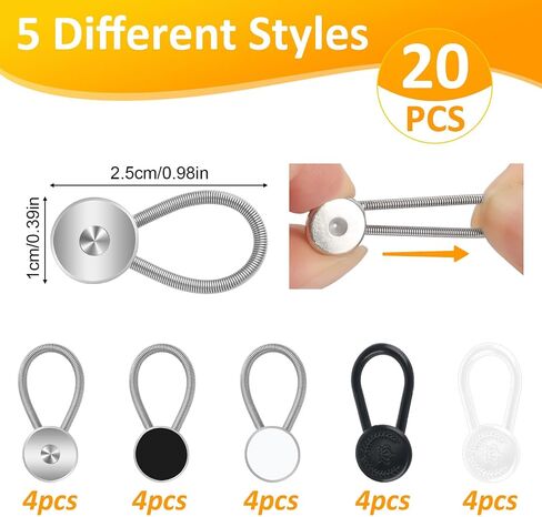 20 Pcs 5 Styles Collar Extenders for Mens Shirts, Elastic Neck Extenders/Button Extender for Dress Shirts, Tie, Suit Accessories Men for 1/2 Size Expansion of Men Dress Shirts in Saudi Arabia