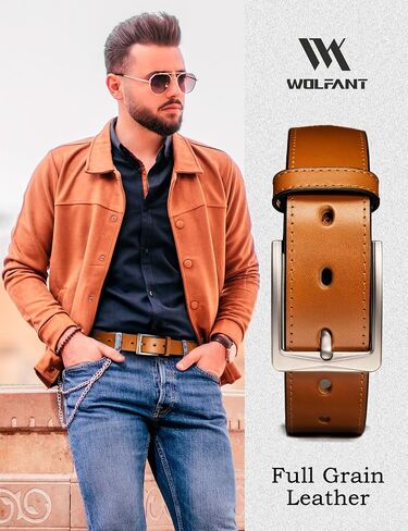 WOLFANT Men's 35mm Dress Casual Belt in Gift Box,100% Italian Full Grain Real Solid Leather in Kuwait
