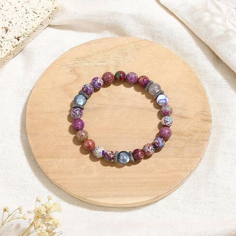 DUQGUHO Healing Bracelets for Women Birthday Gifts for Mom/Auntie/Sister/Daughter/Grandma/Best Friend Natural Pink Zebra Jasper/Emperor Pine Stone Moonstone Bracelet 8mm in Saudi Arabia