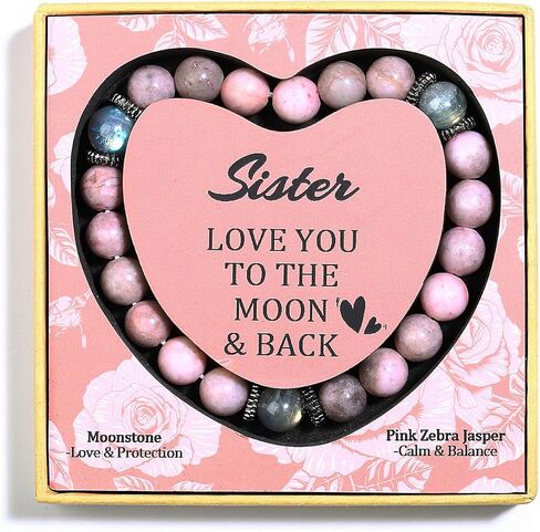 DUQGUHO Healing Bracelets for Women Birthday Gifts for Mom/Auntie/Sister/Daughter/Grandma/Best Friend Natural Pink Zebra Jasper/Emperor Pine Stone Moonstone Bracelet 8mm in Saudi Arabia