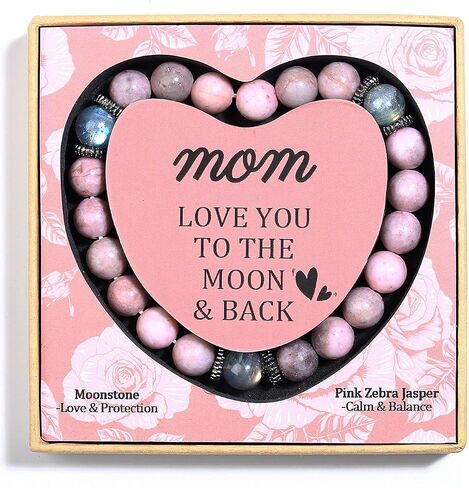 DUQGUHO Healing Bracelets for Women Birthday Gifts for Mom/Auntie/Sister/Daughter/Grandma/Best Friend Natural Pink Zebra Jasper/Emperor Pine Stone Moonstone Bracelet 8mm in Saudi Arabia