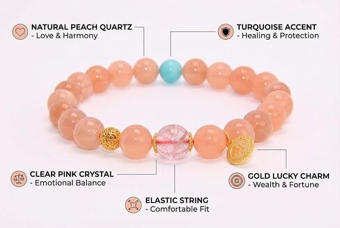 Peach Pink Beaded Bracelet with Turquoise Accent & Gold Coin Charm in Saudi Arabia