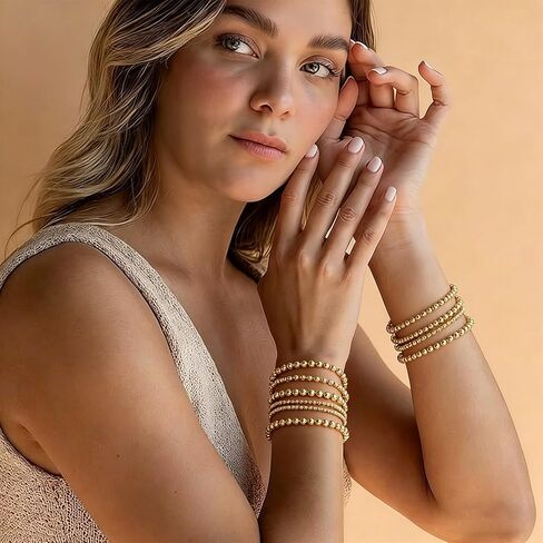 14PCS Gold Beaded Bracelets Set,Stretch Gold Bracelets for Women,Stackable Bracelets for Women,Trendy Bohemian Jewelry Suitable Women Daily Use Fashion Accessories Gifts in Saudi Arabia
