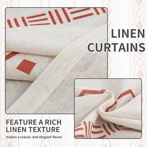 SpaceDresser Boho Curtains 63 Inch Length, Light Filtering Vintage Farmhouse Linen Curtains for Living Room 2 Panels, Rod Pocket Boho Geometric Rustic Drapes with Back Tabs, 52 x 63 inc, Brown in Saudi Arabia
