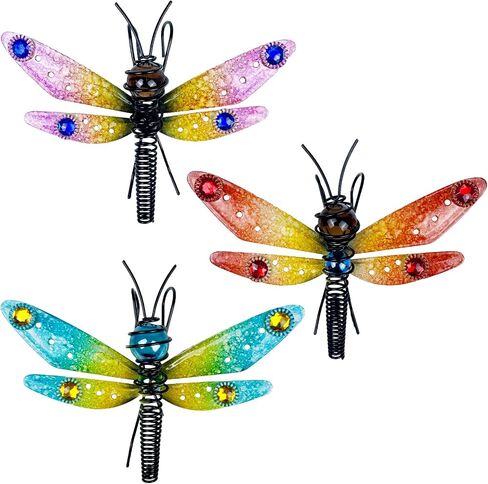 3 Pcs Butterfly & Dragonfly Mix Decorations for Flower Pots - Iron Painted Hanging Ornaments, Plant Pot Potted Hanger Figurines, Outdoor Garden Pendant Decor in Saudi Arabia
