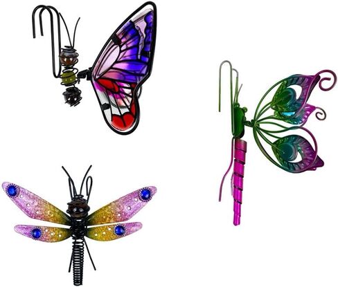 3 Pcs Butterfly & Dragonfly Mix Decorations for Flower Pots - Iron Painted Hanging Ornaments, Plant Pot Potted Hanger Figurines, Outdoor Garden Pendant Decor in Saudi Arabia