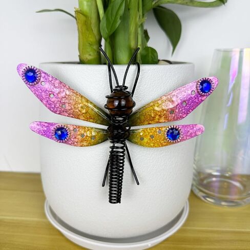 3 Pcs Butterfly & Dragonfly Mix Decorations for Flower Pots - Iron Painted Hanging Ornaments, Plant Pot Potted Hanger Figurines, Outdoor Garden Pendant Decor in Saudi Arabia