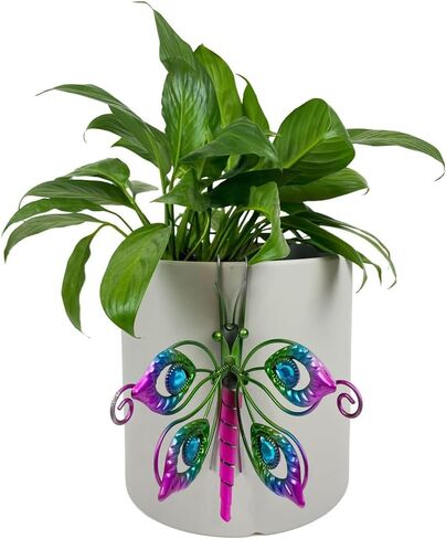 3 Pcs Butterfly & Dragonfly Mix Decorations for Flower Pots - Iron Painted Hanging Ornaments, Plant Pot Potted Hanger Figurines, Outdoor Garden Pendant Decor in Saudi Arabia
