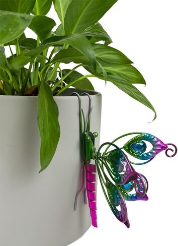 3 Pcs Butterfly & Dragonfly Mix Decorations for Flower Pots - Iron Painted Hanging Ornaments, Plant Pot Potted Hanger Figurines, Outdoor Garden Pendant Decor in Saudi Arabia