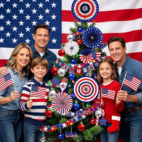 4th of July Decorations for Tree,Red White and Blue Patriotic Tree Ornaments for Memorial Day,Independence Day Wooden Hanging Decor，Patriotic Christmas Tree Decorations in Saudi Arabia