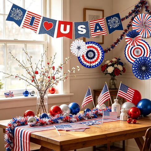 4th of July Decorations for Tree,Red White and Blue Patriotic Tree Ornaments for Memorial Day,Independence Day Wooden Hanging Decor，Patriotic Christmas Tree Decorations in Saudi Arabia