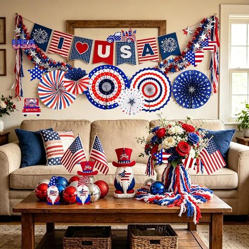 4th of July Decorations for Tree,Red White and Blue Patriotic Tree Ornaments for Memorial Day,Independence Day Wooden Hanging Decor，Patriotic Christmas Tree Decorations in Saudi Arabia