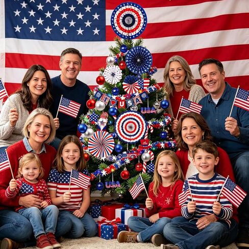 4th of July Decorations for Tree,Red White and Blue Patriotic Tree Ornaments for Memorial Day,Independence Day Wooden Hanging Decor，Patriotic Christmas Tree Decorations in Saudi Arabia