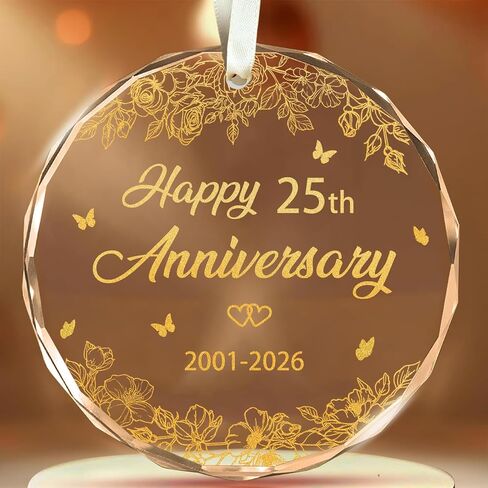 25th Wedding Anniversary Ornament, 25th Anniversary Wedding Gift, 25 Years As Mr. & Mrs. Gift for 25 Years Couple Husband Wife Married Parents Grandparents Friends 2026 - Glass Ornament 3" in Saudi Arabia