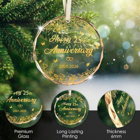 25th Wedding Anniversary Ornament, 25th Anniversary Wedding Gift, 25 Years As Mr. & Mrs. Gift for 25 Years Couple Husband Wife Married Parents Grandparents Friends 2026 - Glass Ornament 3" in Saudi Arabia