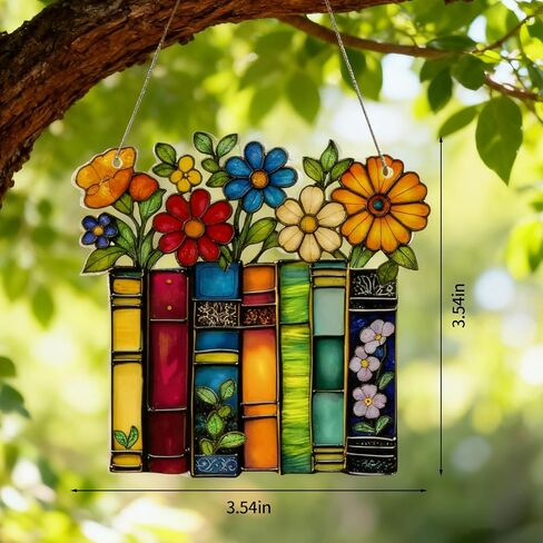 Book Ornament Stained Glass Window Hanging Acrylic, Decorative Hanging Ornaments, Bookish Gifts for Librarian, Book Lovers, Reader, Women, Suncatcher Effect Decor in Kuwait