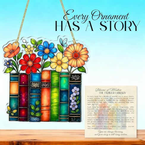 Book Ornament Stained Glass Window Hanging Acrylic, Decorative Hanging Ornaments, Bookish Gifts for Librarian, Book Lovers, Reader, Women, Suncatcher Effect Decor in Kuwait