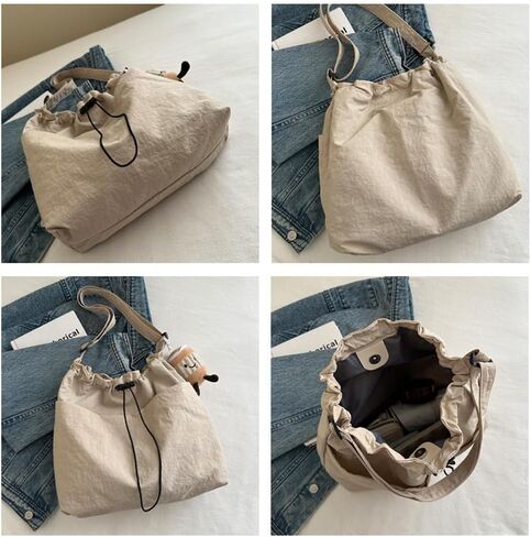 1 Piece Green Drawstring Crossbody Bag, Canvas Casual Tote, with Back Zipper Pocket, for Women Daily Commute, School, Travel in Kuwait