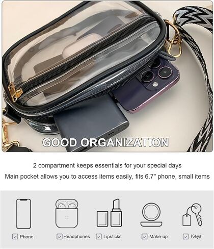 Hiflyer Clear Stadium Bag, Crossbody Purse for Concerts and Events, PVC, Adjustable Strap, Stadium Approved, 9.8x2.8x5.7 Inch | Stadium Approved in Saudi Arabia