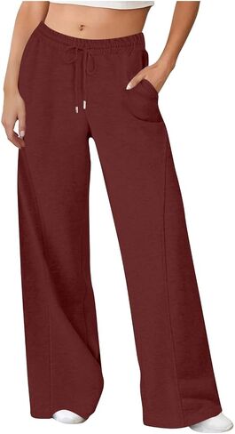Womens Wide Leg Sweatpants 2026 Fall Winter Baggy High Waisted Drawstring Lounge Travel Pants Joggers with Pocket in Saudi Arabia