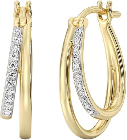 Itsy Bitsy by Gilded 1/4 ct. tw. Lab Grown Diamond F Color SI1, Double Hoop Earrings in 14K Gold Plated Sterling Silver | Pavé Two Row Diamond Hoops for Women in Saudi Arabia