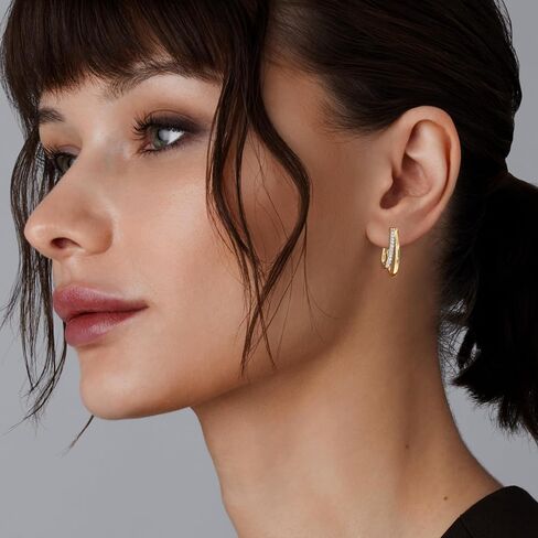 Itsy Bitsy by Gilded 1/4 ct. tw. Lab Grown Diamond F Color SI1, Double Hoop Earrings in 14K Gold Plated Sterling Silver | Pavé Two Row Diamond Hoops for Women in Saudi Arabia