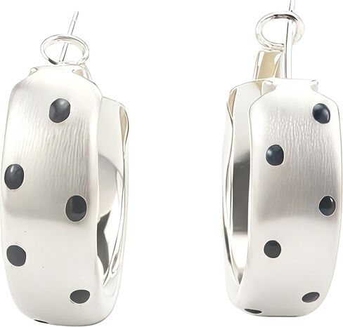 Matte Silver Polka Dot Hoop Earrings for Women | Dainty Brushed Silver, Black Dot, Y2K Retro Statement, Party & Everyday Wear in Saudi Arabia