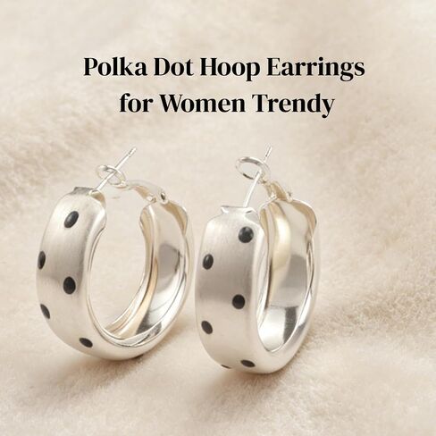 Matte Silver Polka Dot Hoop Earrings for Women | Dainty Brushed Silver, Black Dot, Y2K Retro Statement, Party & Everyday Wear in Saudi Arabia