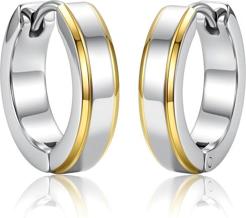 Two-Tone Hoop Earrings, Gold and Silver Stainless Steel, Modern Minimalist Style in Saudi Arabia