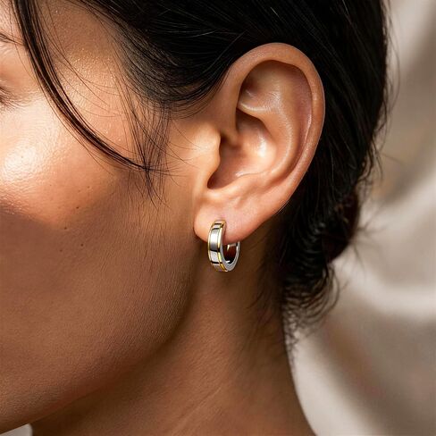 Two-Tone Hoop Earrings, Gold and Silver Stainless Steel, Modern Minimalist Style in Saudi Arabia