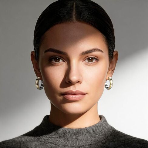 Two-Tone Hoop Earrings, Gold and Silver Stainless Steel, Modern Minimalist Style in Saudi Arabia
