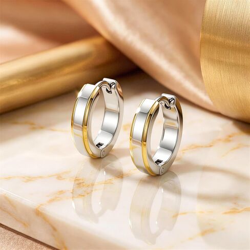 Two-Tone Hoop Earrings, Gold and Silver Stainless Steel, Modern Minimalist Style in Saudi Arabia