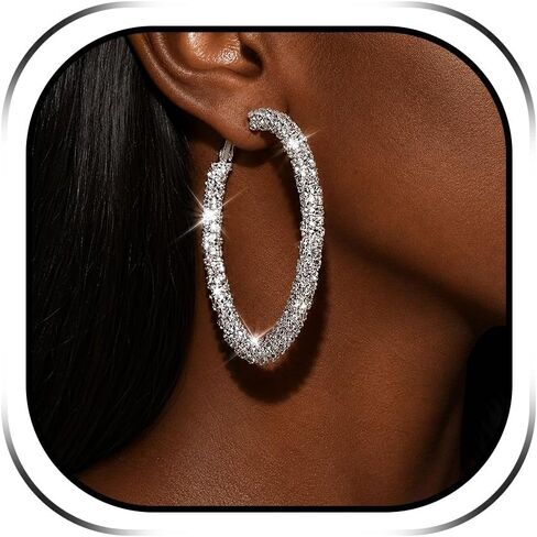 Rhinestone Hoop Earrings for Women Big Large Hoop Earrings Silver Gold Sparkly Bling Big Hoops Earring Statement Jewelry Party Prom Dresses 2026 Prom Wedding Party Chunky Jewelry in Saudi Arabia