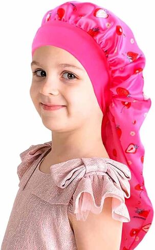 2PCS Girls Unicorn Hair Bonnet for Sleeping,Extra Long Satin Bonnet with Elastic Tie Band for Kids Braids Curly Hair in Kuwait