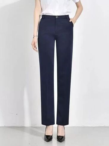 بنطلون نسائي عالي الخصر وواسع مستقيم الساق بنطال غير رسمي مع جيوب PANTS58 in Kuwait