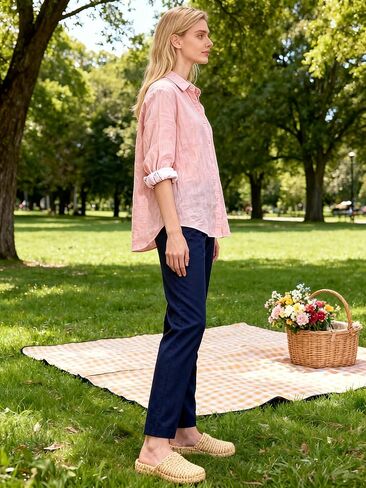 بنطلون نسائي عالي الخصر وواسع مستقيم الساق بنطال غير رسمي مع جيوب PANTS58 in Kuwait