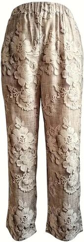 1-Pcs Women's Casual Textured Pants Elastic Waist Pants Slacks Trouser Wide Leg Lounge Trouser with Pockets in Kuwait