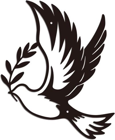 WADORN Metal Dove of Peace Wall Art Decor, Dove Iron Wall Art Hanging Decor Signs for Home Olive Branches Peace Dove Animals Wall Sculpture Statues Decor Gift for Living Room, 9.76x11.81 Inch, Dove in Kuwait