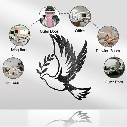 WADORN Metal Dove of Peace Wall Art Decor, Dove Iron Wall Art Hanging Decor Signs for Home Olive Branches Peace Dove Animals Wall Sculpture Statues Decor Gift for Living Room, 9.76x11.81 Inch, Dove in Kuwait