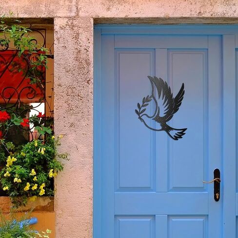 WADORN Metal Dove of Peace Wall Art Decor, Dove Iron Wall Art Hanging Decor Signs for Home Olive Branches Peace Dove Animals Wall Sculpture Statues Decor Gift for Living Room, 9.76x11.81 Inch, Dove in Kuwait