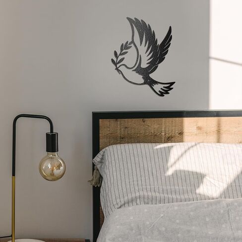 WADORN Metal Dove of Peace Wall Art Decor, Dove Iron Wall Art Hanging Decor Signs for Home Olive Branches Peace Dove Animals Wall Sculpture Statues Decor Gift for Living Room, 9.76x11.81 Inch, Dove in Kuwait