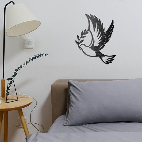 WADORN Metal Dove of Peace Wall Art Decor, Dove Iron Wall Art Hanging Decor Signs for Home Olive Branches Peace Dove Animals Wall Sculpture Statues Decor Gift for Living Room, 9.76x11.81 Inch, Dove in Kuwait