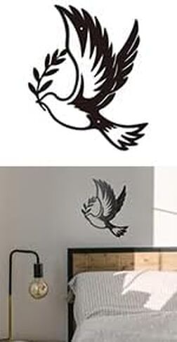 WADORN Metal Dove of Peace Wall Art Decor, Dove Iron Wall Art Hanging Decor Signs for Home Olive Branches Peace Dove Animals Wall Sculpture Statues Decor Gift for Living Room, 9.76x11.81 Inch, Dove in Kuwait