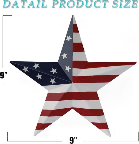 JoyEvy 9" American Barn Star US Flag Stars Indoor Outdoor Decor, Metal Patriotic Star Wall Decoration, Texas Stars for Outside Rustic Vintage Western Country Home Farmhouse Wall Ornament in Saudi Arabia