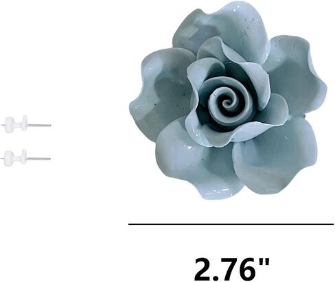 AMERRY Rose, 2.76",Light blue, Handcrafted Ceramic Flowers Wall Art Décor, Vintage-Inspired Ceramic Bouquets,Whimsical Wall Ceramics,Elegant Blooms,Handmade Plant in Saudi Arabia