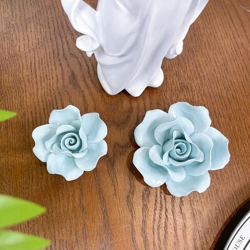 AMERRY Rose, 2.76",Light blue, Handcrafted Ceramic Flowers Wall Art Décor, Vintage-Inspired Ceramic Bouquets,Whimsical Wall Ceramics,Elegant Blooms,Handmade Plant in Saudi Arabia