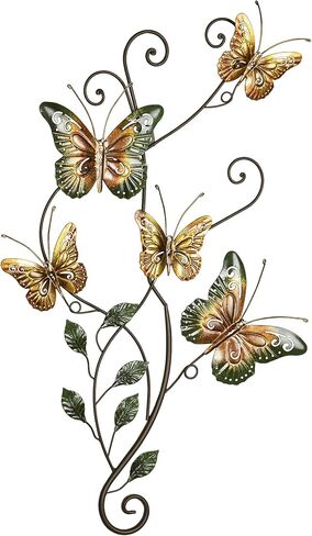 Touch of Class Dancing Green/Gold Butterflies II Nature Garden Wall Art - Metal Sculpture for Bedroom, Bathroom, Kitchen, Entryway, Foyer - Butterfly Artwork Decor in Kuwait