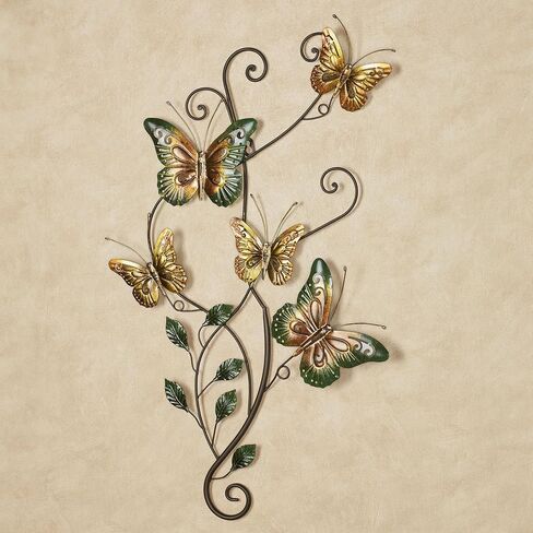 Touch of Class Dancing Green/Gold Butterflies II Nature Garden Wall Art - Metal Sculpture for Bedroom, Bathroom, Kitchen, Entryway, Foyer - Butterfly Artwork Decor in Kuwait
