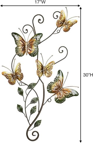 Touch of Class Dancing Green/Gold Butterflies II Nature Garden Wall Art - Metal Sculpture for Bedroom, Bathroom, Kitchen, Entryway, Foyer - Butterfly Artwork Decor in Kuwait